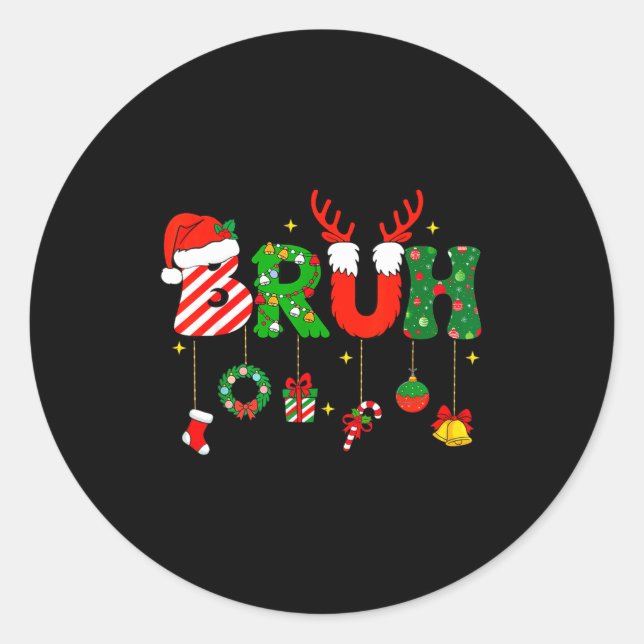 Bruh Funny Christmas Red Plaid Teens Boys Kids Xma Classic Round Sticker (Front)