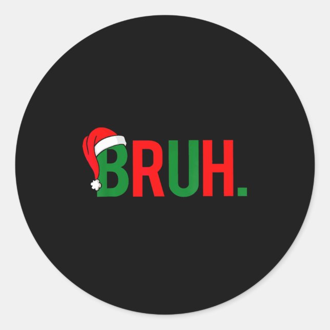 Bruh Funny Christmas Red Plaid Teens Boys Kids Xma Classic Round Sticker (Front)
