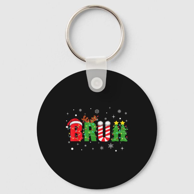 Bruh Funny Christmas Red Plaid Teens Boys Kids Xma Key Ring (Front)