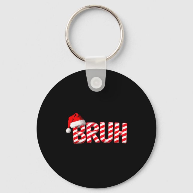 Bruh Funny Christmas Red Plaid Teens Boys Kids Xma Key Ring (Front)