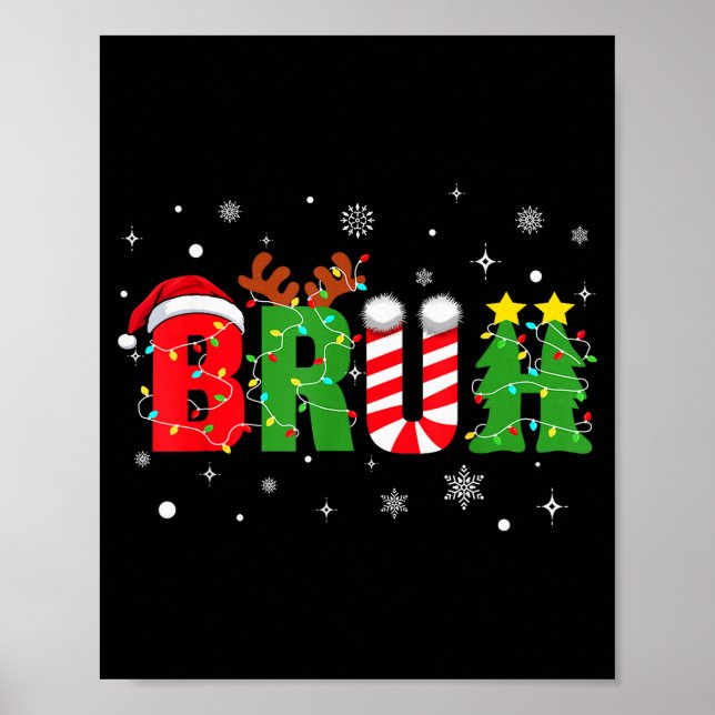 Bruh Funny Christmas Red Plaid Teens Boys Kids Xma Poster (Front)