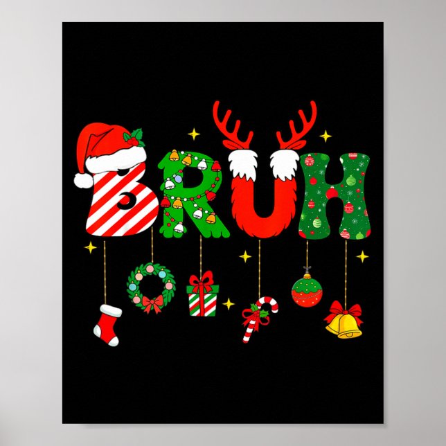 Bruh Funny Christmas Red Plaid Teens Boys Kids Xma Poster (Front)