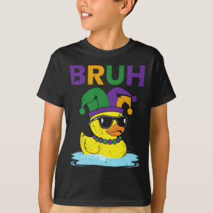 Bruh Funny Duck Mardi Gras Rubber Duck With Jester T-Shirt