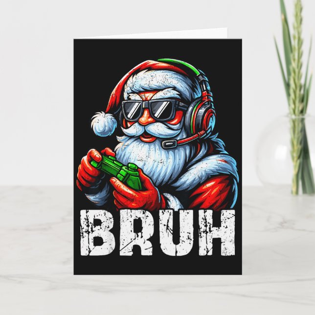 Bruh Funny Santa Gaming Gamer Pjs Christmas Xmas M Card (Front)