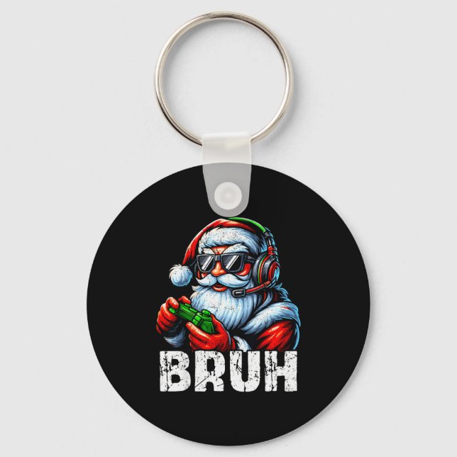 Bruh Funny Santa Gaming Gamer Pjs Christmas Xmas M Key Ring (Front)