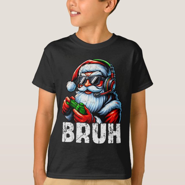 Bruh Funny Santa Gaming Gamer Pjs Christmas Xmas M T-Shirt (Front)