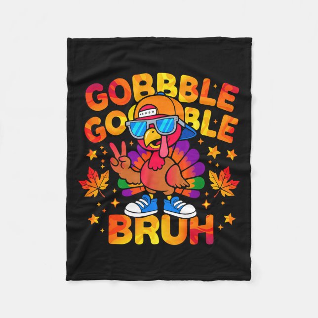 Bruh Funny Thanksgiving Turkey Gobble Outfit Boys  Fleece Blanket (Front)