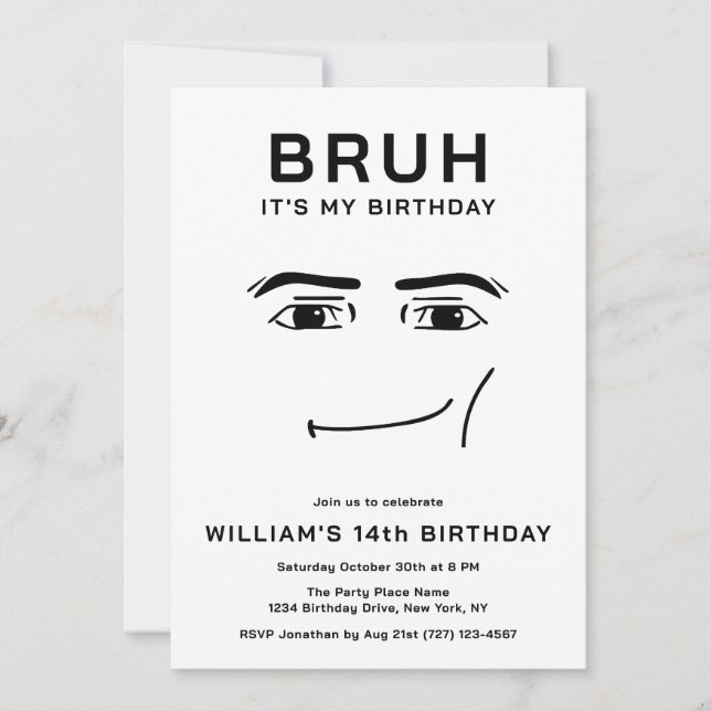 Bruh Funny Video Game Meme 14th Boy Birthday Invitation (Front)