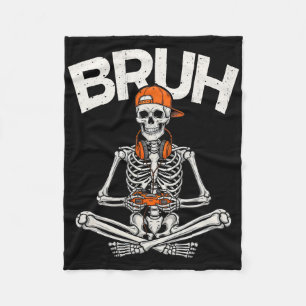 Bruh Gamer Skeleton Halloween Video Game Controlle Fleece Blanket