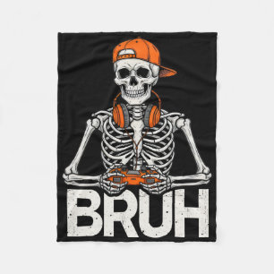 Bruh Gamer Skeleton Halloween Video Game Controlle Fleece Blanket