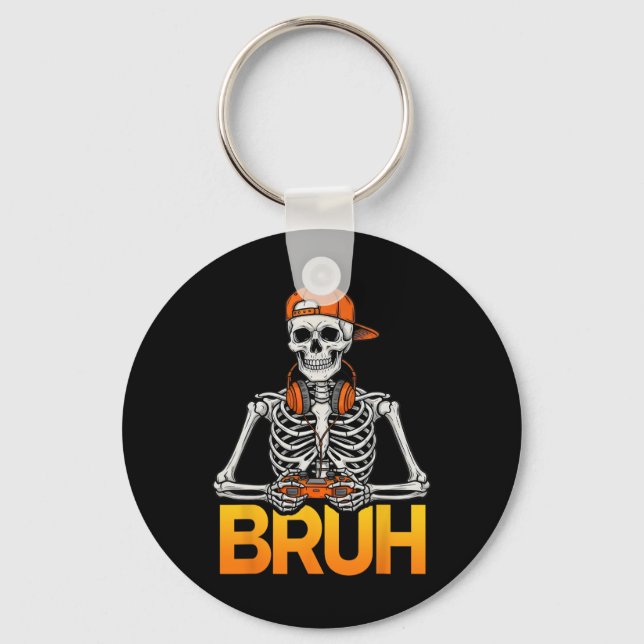 Bruh Gamer Skeleton Halloween Video Game Controlle Key Ring (Front)
