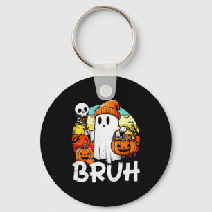 Bruh Ghost Funny Halloween Boo Soky Halloween Bruh Key Ring