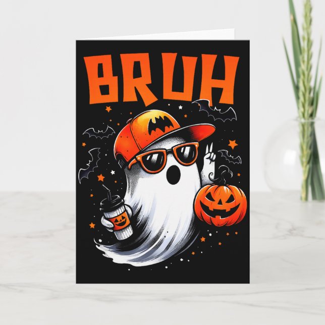 Bruh Ghost Halloween Cute Ghost Trick Or Treat Can Card (Front)