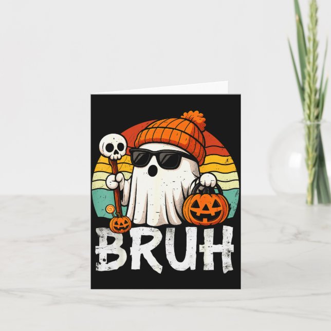 Bruh Ghost Halloween Cute Ghost Trick Or Treat Can Card (Front)