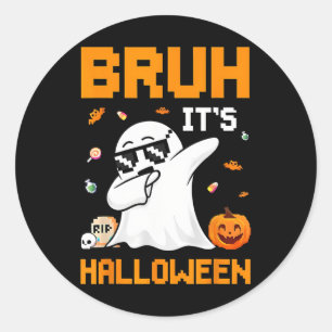 Bruh Ghost Halloween Cute Ghost Trick Or Treat Can Classic Round Sticker