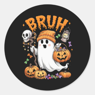 Bruh Ghost Halloween Cute Ghost Trick Or Treat Can Classic Round Sticker