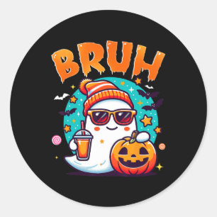 Bruh Ghost Halloween Cute Ghost Trick Or Treat Can Classic Round Sticker