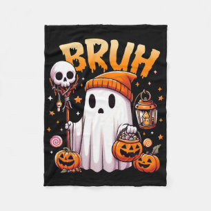 Bruh Ghost Halloween Cute Ghost Trick Or Treat Can Fleece Blanket