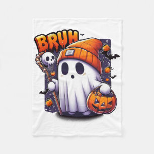 Bruh Ghost Halloween Cute Ghost Trick Or Treat Can Fleece Blanket