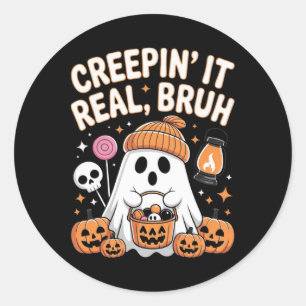 Bruh Ghost Halloween Cute Ghost Trick Or Treat Kid Classic Round Sticker