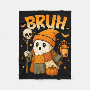 Bruh Ghost Halloween Cute Platwork Ghost Trick Or Fleece Blanket