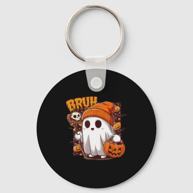 Bruh Ghost Happy Halloween Trick Or Treat Pumpkin  Key Ring (Front)
