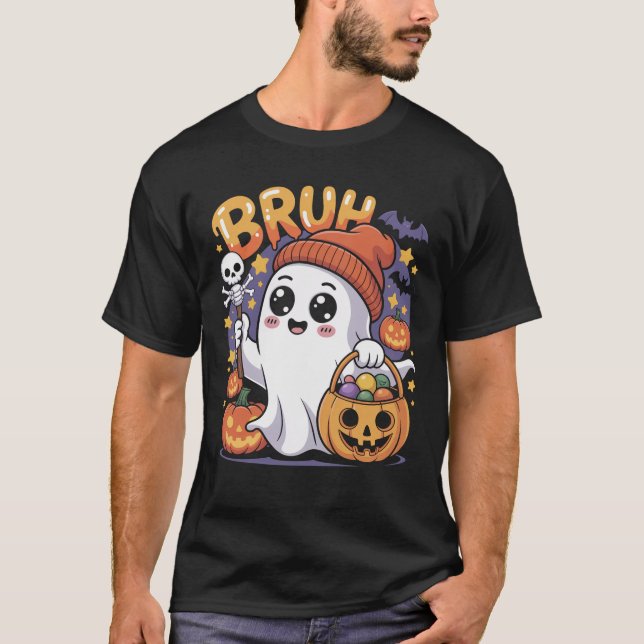Bruh Ghost Happy Halloween Trick Or Treat Pumpkin T-Shirt (Front)