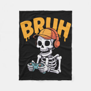 Bruh Halloween Boys Kids Gamer Mens Skeleton Video Fleece Blanket