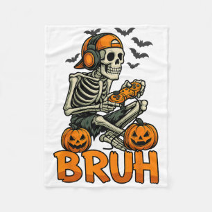Bruh Halloween Boys Kids Gamer Mens Skeleton Video Fleece Blanket