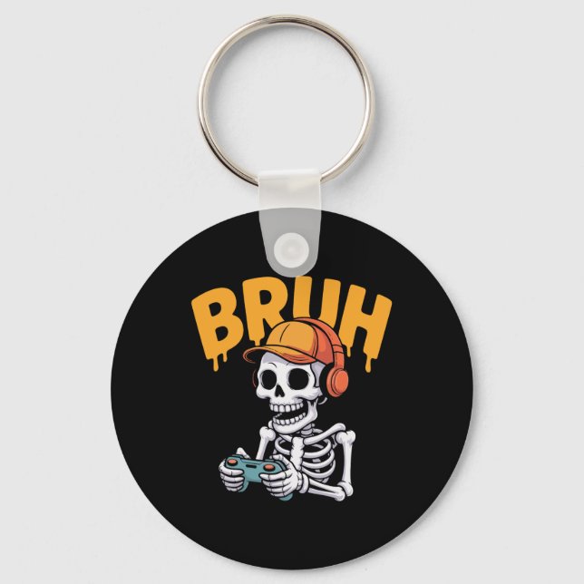 Bruh Halloween Boys Kids Gamer Mens Skeleton Video Key Ring (Front)