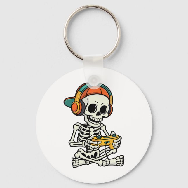 Bruh Halloween Boys Kids Gamer Mens Skeleton Video Key Ring (Front)