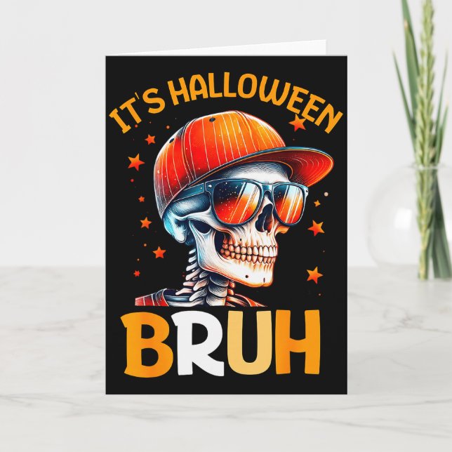 Bruh Halloween Boys Kids Halloween Skeleton  Card (Front)