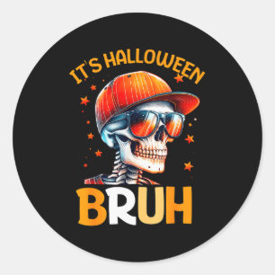 Bruh Halloween Boys Kids Halloween Skeleton  Classic Round Sticker