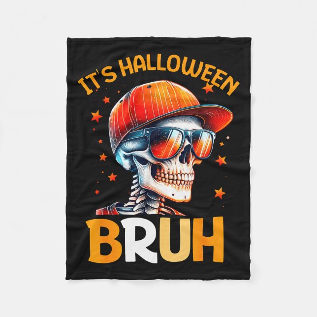 Bruh Halloween Boys Kids Halloween Skeleton  Fleece Blanket (Front)