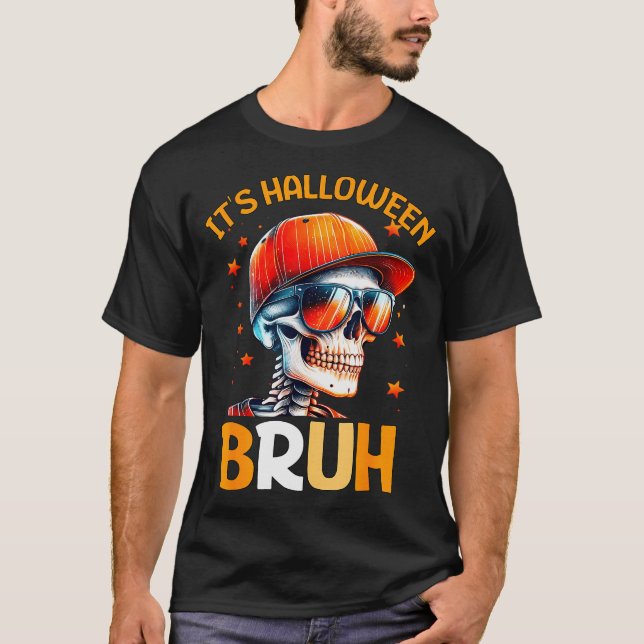 Bruh Halloween Boys Kids Halloween Skeleton  T-Shirt (Front)