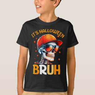 Bruh Halloween Boys Kids Halloween Skeleton T-Shirt