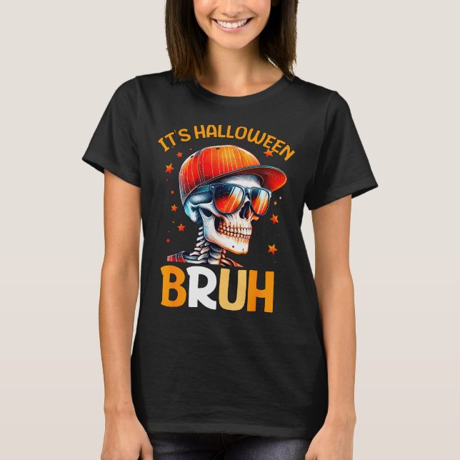 Bruh Halloween Boys Kids Halloween Skeleton  T-Shirt (Front)