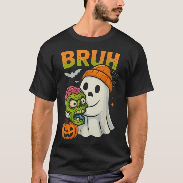 Bruh Halloween Ghost Zombie Brain Hunting  T-Shirt (Front)