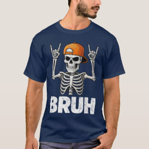 Bruh Halloween Skeleton Rock On for Mens Boysoddle T-Shirt