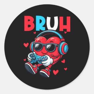 Bruh Heart Gamer Video Gaming Controller Valentine Classic Round Sticker