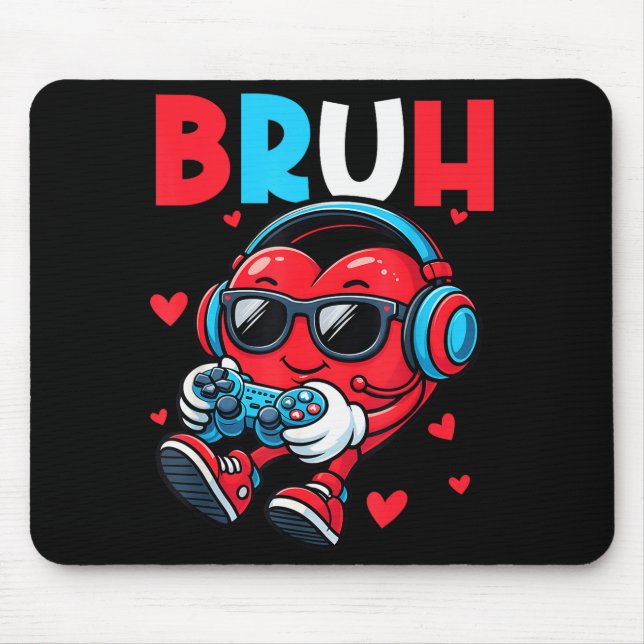 Bruh Heart Gamer Video Gaming Controller Valentine Mouse Mat (Front)