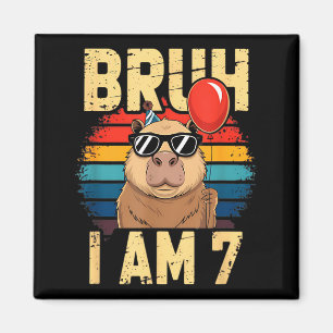 Bruh I Am 7 Capybara Kids 7th Birthday Retro Sunse Magnet