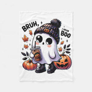 Bruh I Mean Boo Funny Ghost Jack O Lantern Coffee Fleece Blanket