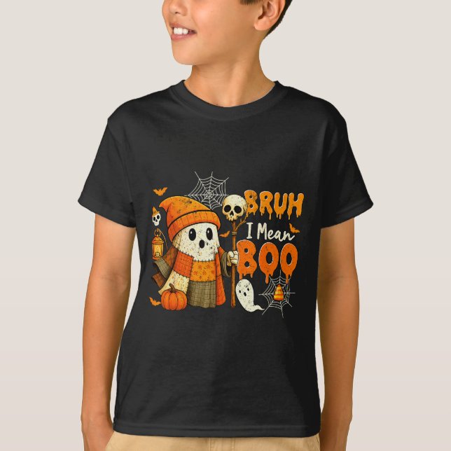 Bruh I Mean Boo Soky Ghost Costume Funny Trick Or  T-Shirt (Front)