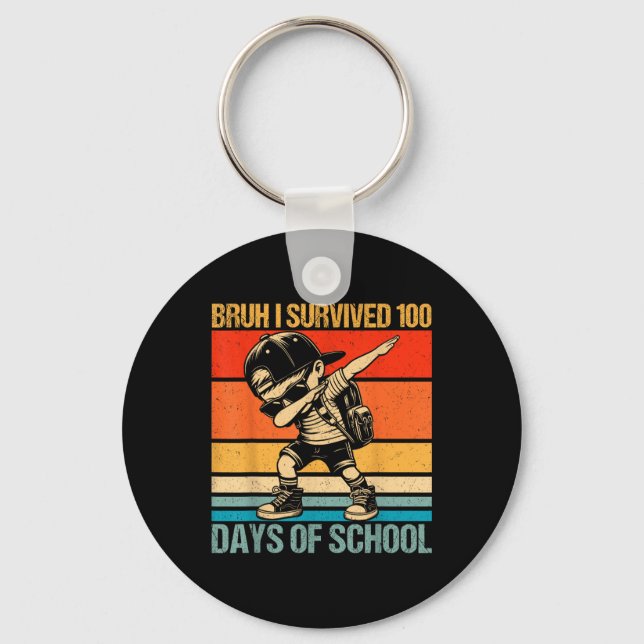 Bruh I Survived 100 Days Of School Dabbing Boy 100 Key Ring (Front)