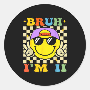 Bruh I'm 11 Years Old Purple Birthday Boys 11th Bi Classic Round Sticker