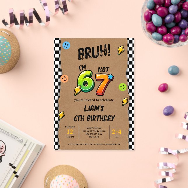 Bruh I'm 6 Not 7 Boys 6th Birthday  Acrylic Invitations (Insitu (Celebration))
