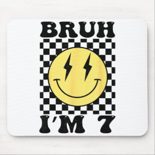 Bruh Im 7 Seven Year Old Birthday Smile Face 7th B Mouse Mat
