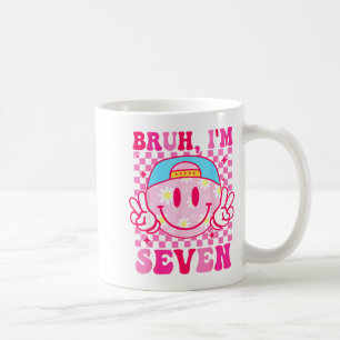 Bruh I'm Seven 7 7th Birthday Girls Groovy 7 Years Coffee Mug