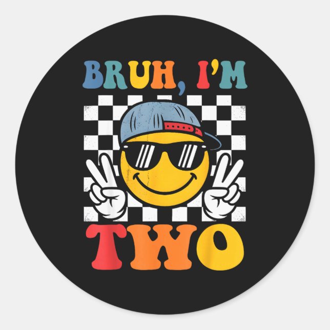 Bruh I'm Two 2 Groovy 2nd Birthday Boys Girls 2 Ye Classic Round Sticker (Front)